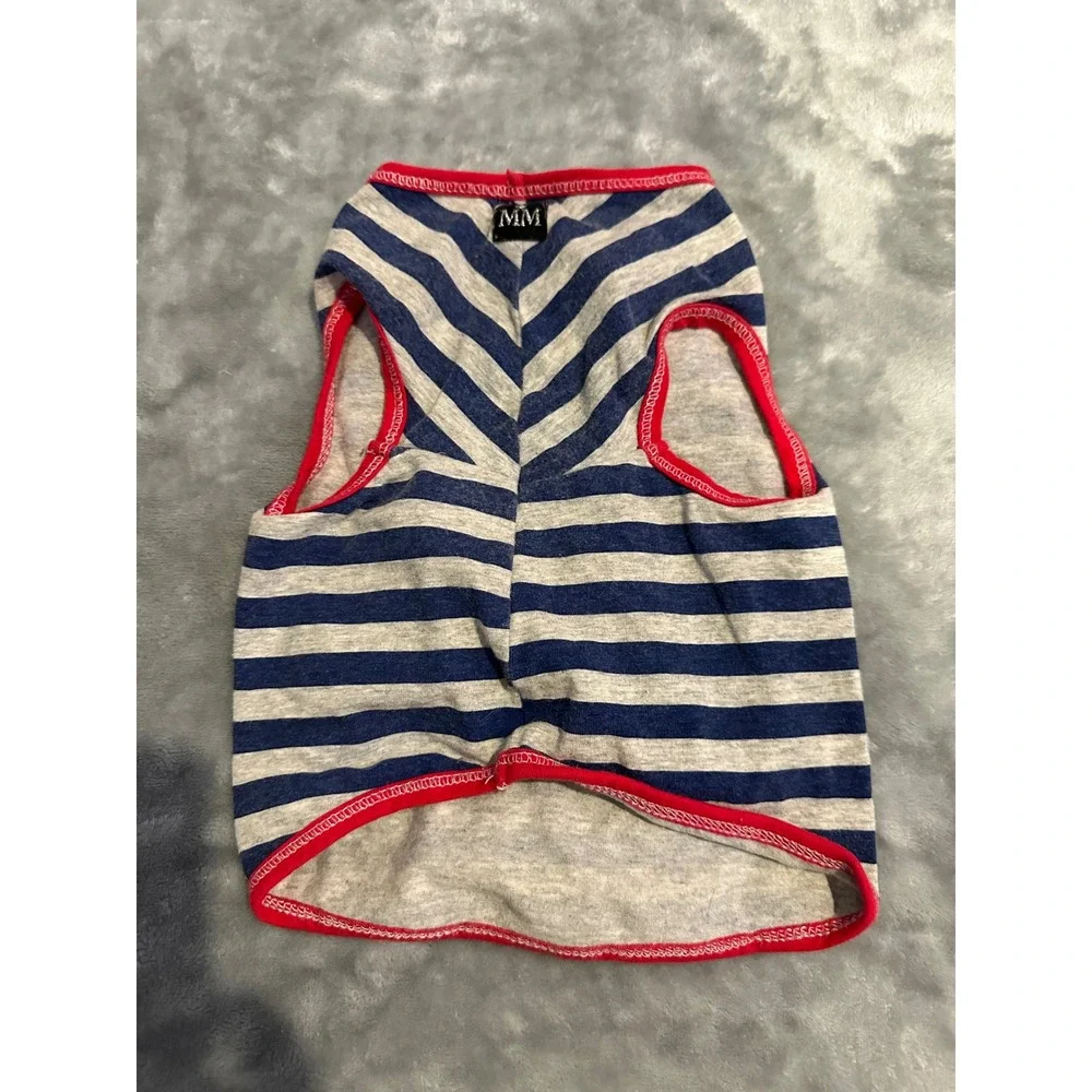 SimplyShe Pet Tank Unisex M Blue Striped Lion Crown Shirt Nautical Studded 7198